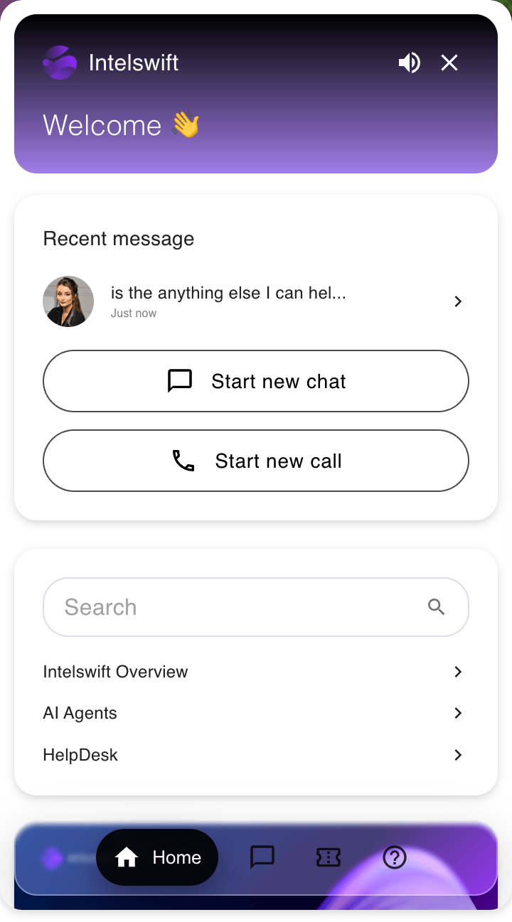 Live chat widget interface showing welcome screen and chat options